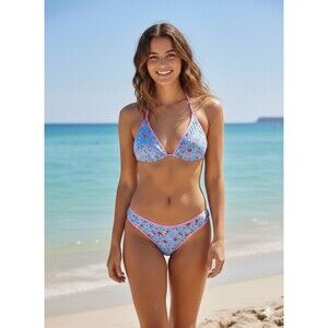 Wild Fable Bikini Womens XXS Blue Floral Underwire Top Hi Cut Cheeky Bottom New